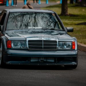 a mercedes benz parked on the side of the road